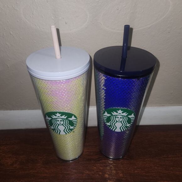 Starbucks Brand New Pink White & Iridescent Purple Sequin Venti Tumblers - Picture 3 of 8
